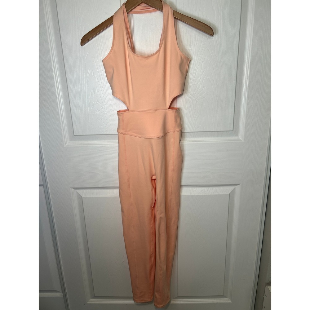 Free‎ People Back It Up Cutout Peach Crisscross Back Jumpsuit Bodysuit Small - Picture 2 of 9